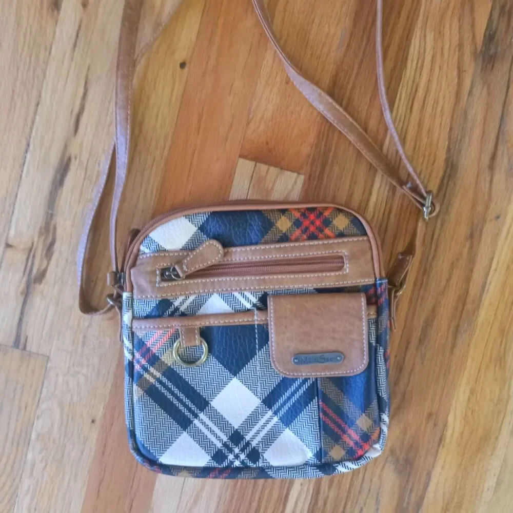 MultiSac Tweed Crossbody Bag Plaid Multi-Pocket Travel Shoulder Purse - Picture 4 of 8